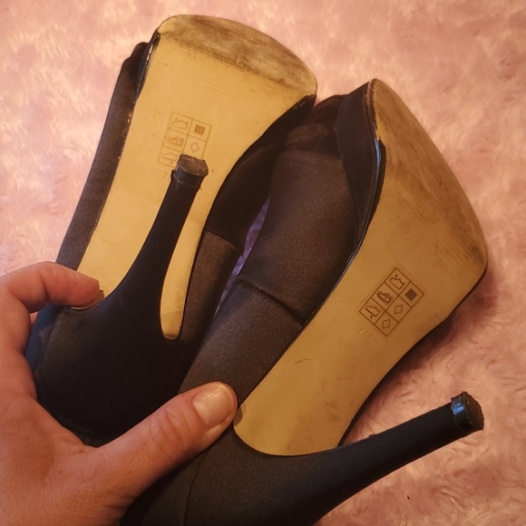 Black high heels open toe satin finish - Picture 3 of 5